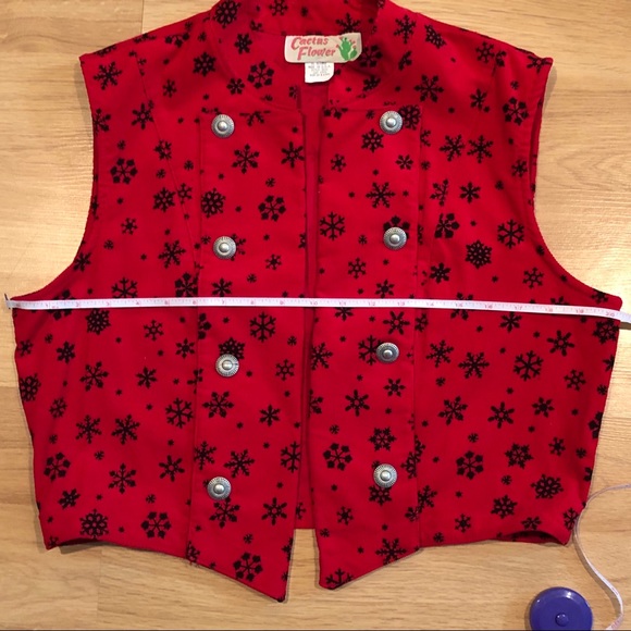 VINTAGE CACTUS FLOWER Christmas vest red snow Sz M - Picture 9 of 14
